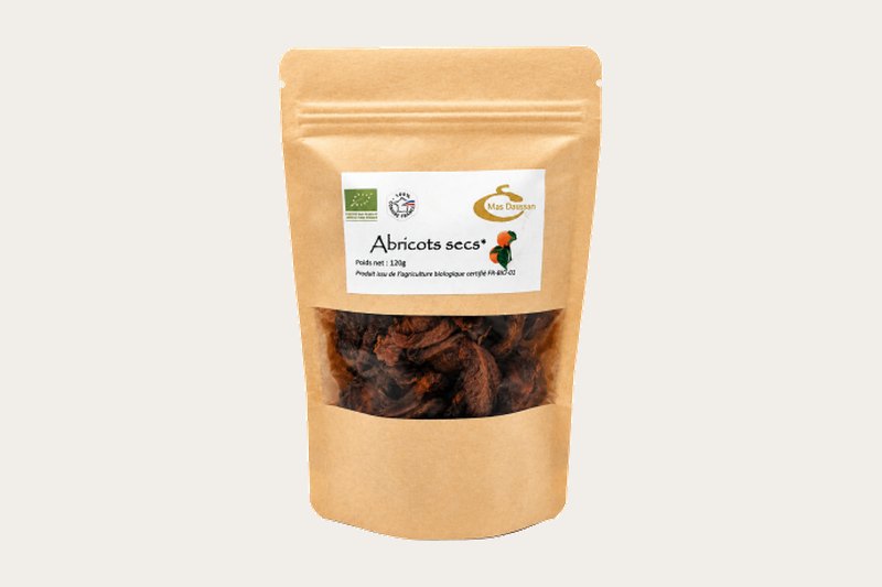 Sachet kraft d'abricots secs bio sans sulfites